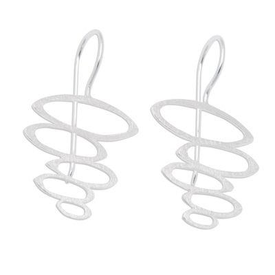 Sterling silver drop earrings, 'Bubble Stairs' - Modern Sterling Silver Drop Earrings in Brushed Satin Finish