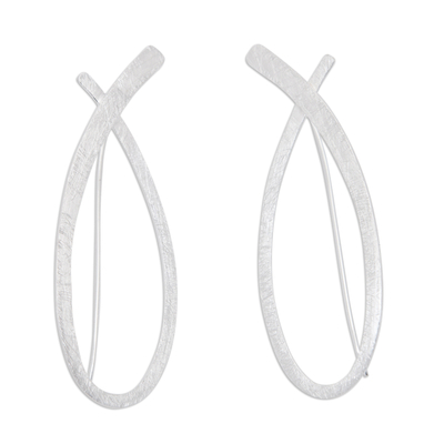 Sterling silver drop earrings, 'Your Promise' - Abstract Brushed-Satin Sterling Silver Drop Earrings