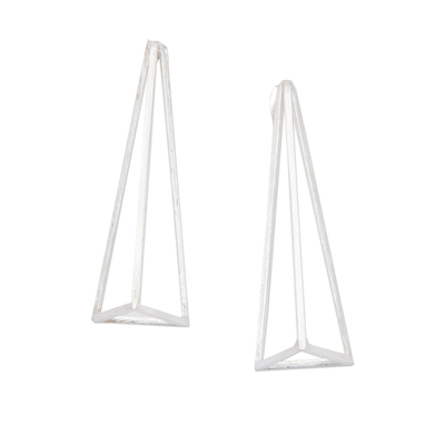 Sterling silver drop earrings, 'Nouvelle Pyramid' - Modern Pyramid-Shaped Sterling Silver Drop Earrings