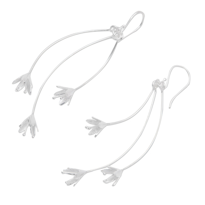 Sterling silver dangle earrings, 'Raining Lilies' - Floral Brushed-Satin Sterling Silver Dangle Earrings