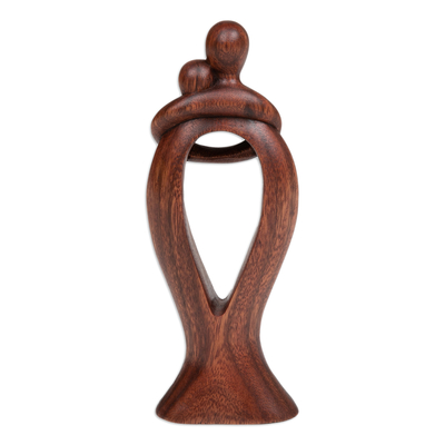 Hand-Carved Romantic Semi-Abstract Suar Wood Sculpture - Valentine