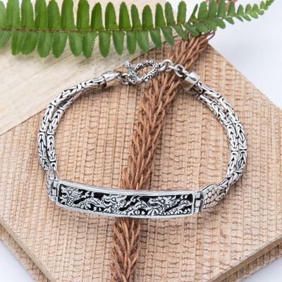 Sterling silver pendant bracelet, 'Dragon Blast' - Traditional Dragon-Themed Sterling Silver Pendant Bracelet