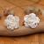 Sterling silver button earrings, 'Wintry Rose' - Polished Floral Sterling Silver Button Earrings