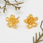Gold-plated button earrings, 'Summery Frangipani' - 18k Gold-Plated Floral Sterling Silver Button Earrings