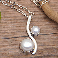 Cultured pearl pendant necklace, 'Exquisite Luminescence' - Sterling Silver Pendant Necklace with Grey Cultured Pearls