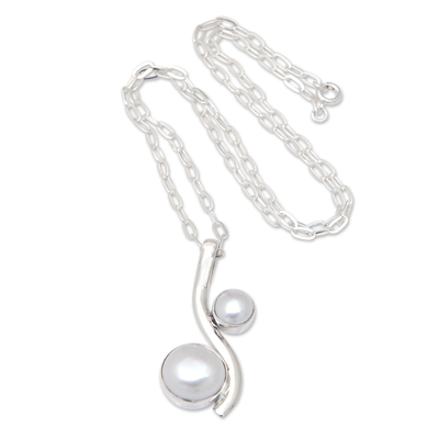 collar con colgante de perlas cultivadas - Collar con colgante de plata de ley con perlas cultivadas grises