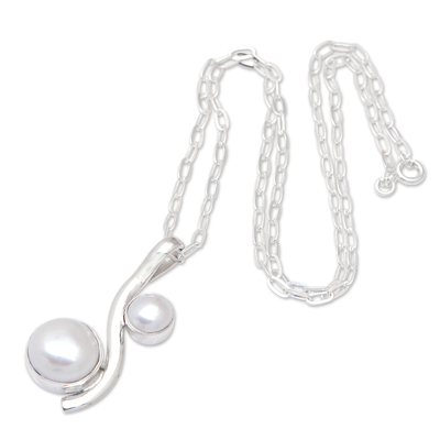 collar con colgante de perlas cultivadas - Collar con colgante de plata de ley con perlas cultivadas grises