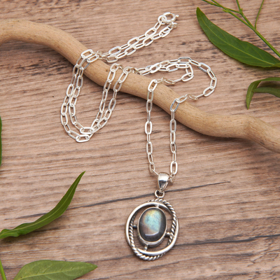 Labradorite pendant necklace, 'Chic Iridescence' - Sterling Silver Pendant Necklace with Labradorite Stone