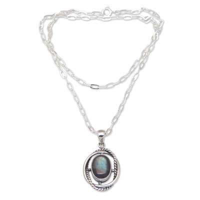 Labradorite pendant necklace, 'Chic Iridescence' - Sterling Silver Pendant Necklace with Labradorite Stone