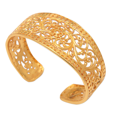 Gold-plated filigree cuff bracelet, 'Pure Grandeur' - Vine-Themed 22k Gold-Plated Filigree Cuff Bracelet