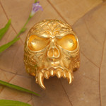 Gold-plated cocktail ring, 'Trunyan Emissary' - Skull-Shaped 22k Gold-Plated Cocktail Ring from Bali