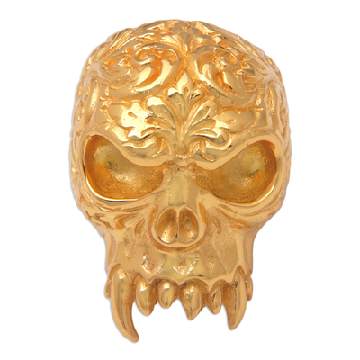 Gold-plated cocktail ring, 'Trunyan Emissary' - Skull-Shaped 22k Gold-Plated Cocktail Ring from Bali