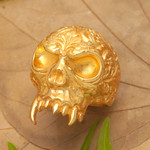 Gold-plated cocktail ring, 'Trunyan Emissary' - Skull-Shaped 22k Gold-Plated Cocktail Ring from Bali
