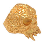 Gold-plated cocktail ring, 'Trunyan Emissary' - Skull-Shaped 22k Gold-Plated Cocktail Ring from Bali