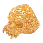 Gold-plated cocktail ring, 'Trunyan Emissary' - Skull-Shaped 22k Gold-Plated Cocktail Ring from Bali