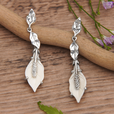 Sterling silver dangle earrings, 'Lily of Peace' - Polished Lily-Themed Sterling Silver Dangle Earrings