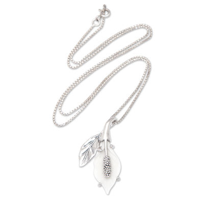 Sterling silver pendant necklace, 'Lily of Peace' - Polished Lily-Themed Sterling Silver Pendant Necklace