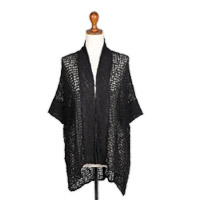 Knit kimono jacket, 'Chic in Black' - Knit Kimono Jacket in Black with Open Front & Short Sleeves