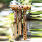 Bamboo wind chime, 'Morning in Kintamani' - Bamboo Wind Chime with Floral Motifs Handcrafted in Bali