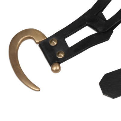 Cinturón de cuero - Cinturón de piel ajustable en color negro con hebilla de gancho de hierro