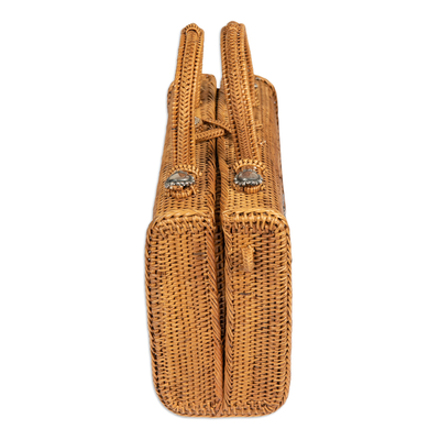 Bolso bandolera de fibra natural con detalles dorados - Bolso bandolera con asa tipo cisne de fibra natural con detalles dorados y plateados