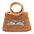 Natural fiber handle bag, 'Swan Love' - Natural Fiber Handle Bag with Sterling Silver Swan Motifs