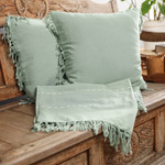 Cotton throw and cushion cover set, 'Warm You in Olive' (3 pieces) - Handmade Cotton 3-Piece Throw and Cushion Cover Set in Green