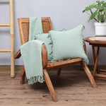 Cotton throw and cushion cover set, 'Warm You in Olive' (3 pieces) - Handmade Cotton 3-Piece Throw and Cushion Cover Set in Green