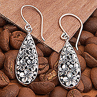 Sterling silver dangle earrings, 'Blossoming Frangipani' - Frangipani-Themed Sterling Silver Floral Dangle Earrings
