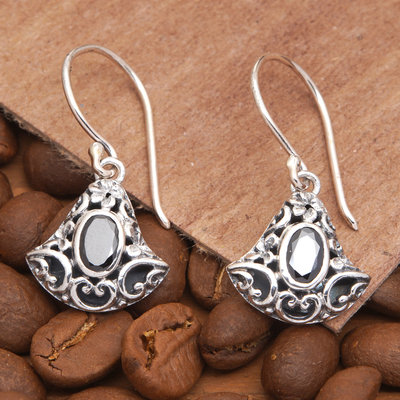 Onyx dangle earrings, 'Mystery Lanterns' - Traditional Faceted Onyx Dangle Earrings Made in Bali