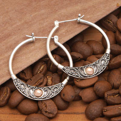 Gold-accented hoop earrings, 'Kingdom Flair' - Traditional 18k Gold-Accented Hoop Earrings from Bali