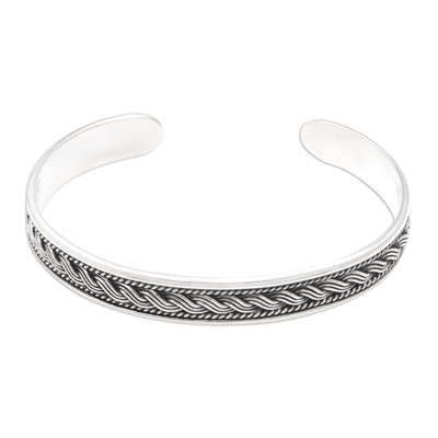 Men's sterling silver cuff bracelet, 'Twists of Fate' - Men's Traditional Sterling Silver Cuff Bracelet from Bali