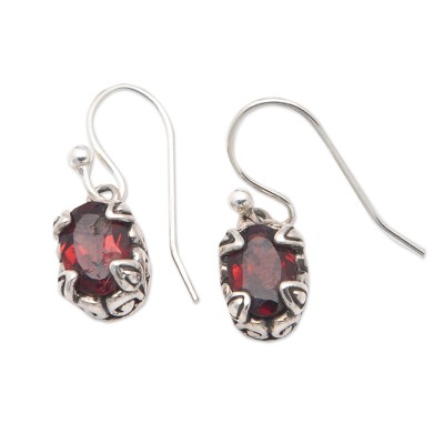 Garnet dangle earrings, 'Tiny Flame' - Two-Carat Natural Garnet Dangle Earrings from Bali