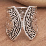 Sterling silver band ring, 'Woven Textures' - Sterling Silver Band Ring with Textured & Polished Finishes