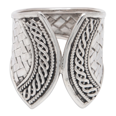 Sterling silver band ring, 'Woven Textures' - Sterling Silver Band Ring with Textured & Polished Finishes