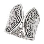 Sterling silver band ring, 'Woven Textures' - Sterling Silver Band Ring with Textured & Polished Finishes