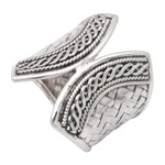Sterling silver band ring, 'Woven Textures' - Sterling Silver Band Ring with Textured & Polished Finishes