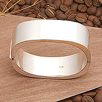 Sterling silver wristband bracelet, 'Shine on Your Own' - Minimalist Sterling Silver Bangle-Style Wristband Bracelet