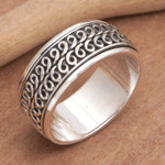 Men's sterling silver band ring, 'Tanah Lot Waves' - Men's Traditional Balinese Sterling Silver Band Ring