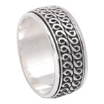 Men's sterling silver band ring, 'Tanah Lot Waves' - Men's Traditional Balinese Sterling Silver Band Ring