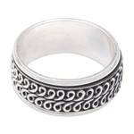 Men's sterling silver band ring, 'Tanah Lot Waves' - Men's Traditional Balinese Sterling Silver Band Ring