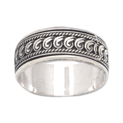 Men's sterling silver band ring, 'Hero's Tide' - Men's Traditional Wave-Patterned Sterling Silver Band Ring
