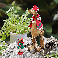 Wood sculptures, 'Santa Duo' (set of 2) - Christmas-Themed Set of 2 Wood Duck Sculptures from Bali