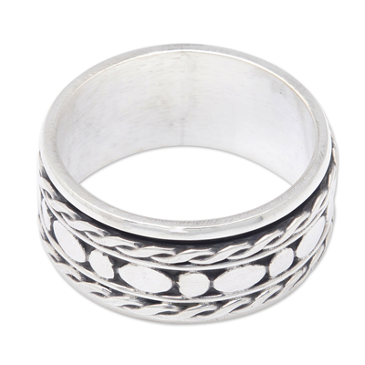 Men's sterling silver band ring, 'Dots & Braids' - Men's Traditional Polished Sterling Silver Band Ring