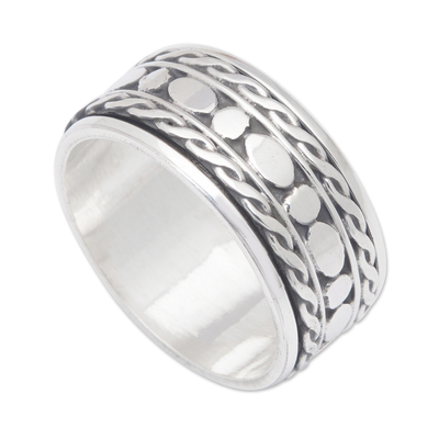 Men's sterling silver band ring, 'Dots & Braids' - Men's Traditional Polished Sterling Silver Band Ring