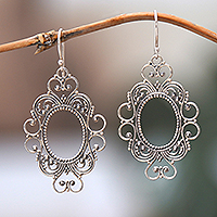 Pendientes colgantes de filigrana de plata de ley, 'Magic Mirror' - Pendientes colgantes de filigrana de plata de ley clásicos de Bali