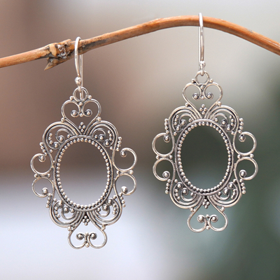 Sterling silver filigree dangle earrings, 'Magic Mirror' - Classic Sterling Silver Filigree Dangle Earrings from Bali