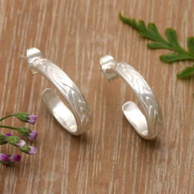 Sterling silver half-hoop earrings, 'Surging Waves' - Matte Wave-Inspired Sterling Silver Half-Hoop Earrings