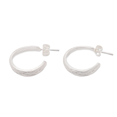 Sterling silver half-hoop earrings, 'Surging Waves' - Matte Wave-Inspired Sterling Silver Half-Hoop Earrings