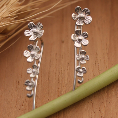 Sterling silver drop earrings, 'Blossom Garland' - Floral-Themed Sterling Silver Drop Earrings from Bali